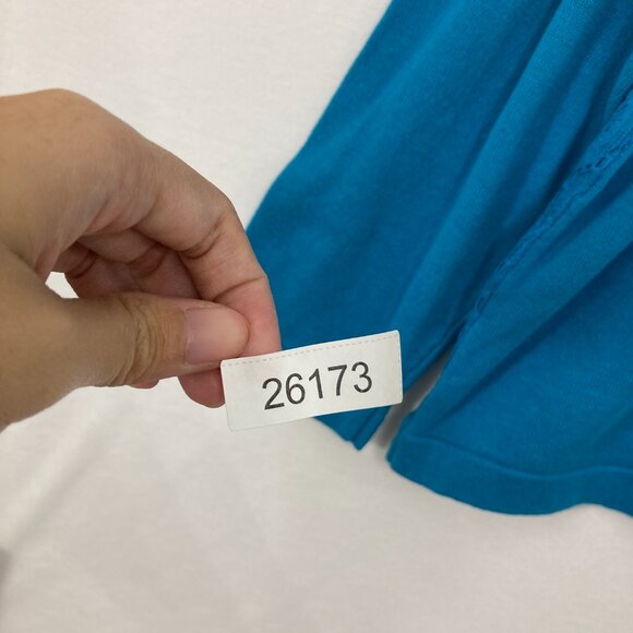 Blair size XL Blue Pattern Eyelet Knit Preppy Button Long Sleeve Cardigan - Picture 9 of 9